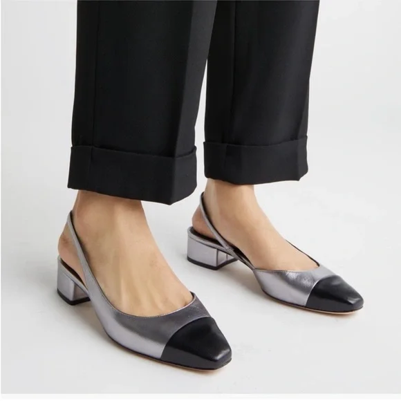 Veronica Beard Tuckernuck Cecile Slingback Heel Black Silver Leather Size 10 - Picture 2 of 13